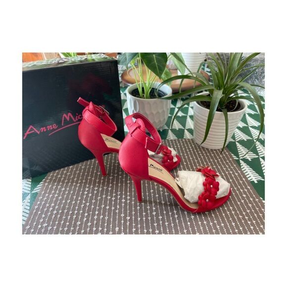 Anne Michelle Red Strappy Heels Pumps Open Toe Sz 8.5 - Picture 6 of 10
